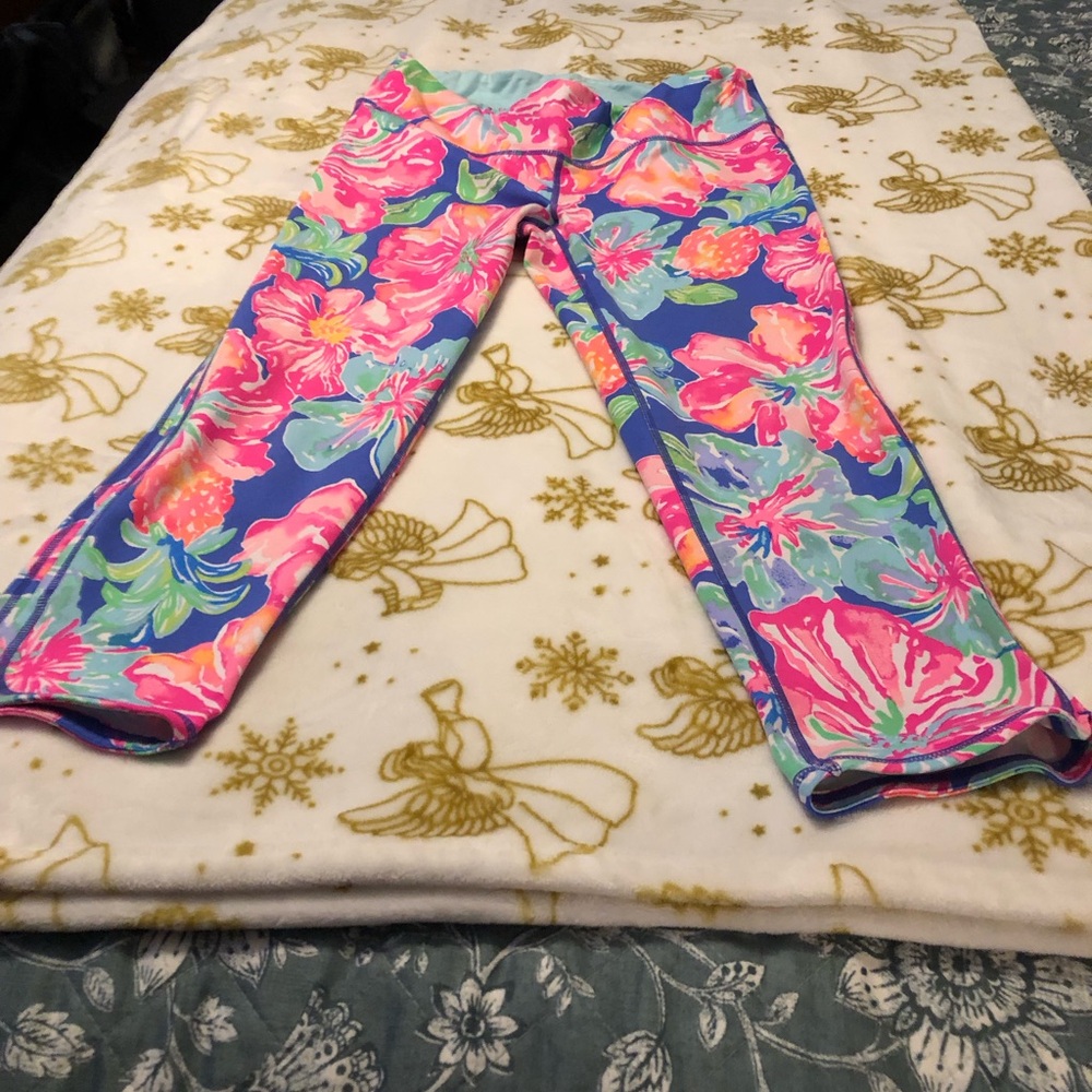 Floral Print Athletic Leggings Beckon Blue Jungle Luxletic (L) - Picture 7 of 7